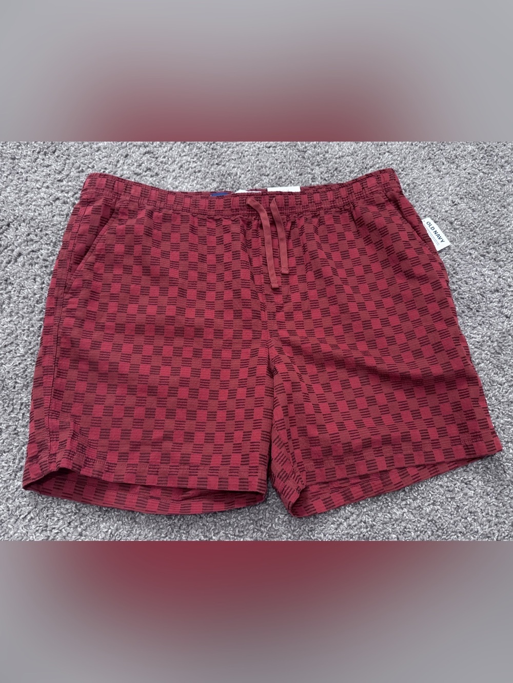NWT-Old Navy-Checkerboard Drawstring Shorts-Red-Jogger-XXL